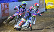 Chris Harris  (Red) leads Jye Etheridge  (Yellow) during the SGB Premiership match between...