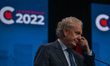 Conservative leadership candidate Jean Charest answers journalists' questions at the end o...