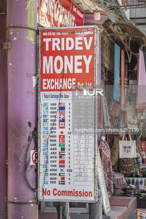 Closeup at the board with the daily exchange rates. Money Exchange Centre office, a place for exchanging Foreign Currency to local Nepalese...
