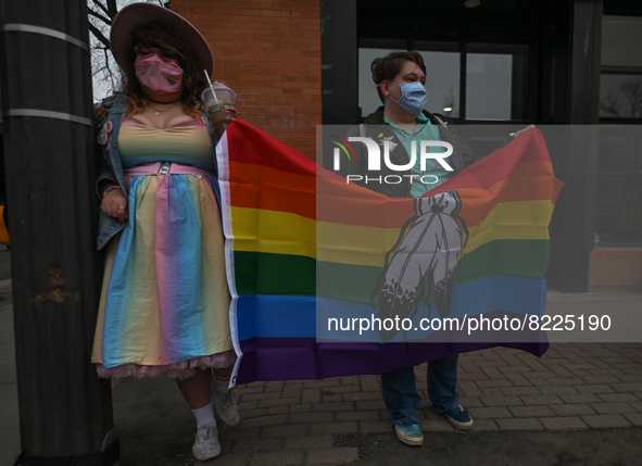 Activists hold the rainbow flag.
More than 100 local LGBTQ2S + supporters gathered Friday evening at the southeast corner of Whyte Avenue an...