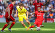 Marcos Alonso (3) of Chelsea brings down Sadio Mane (10) of Liverpool during the English F...