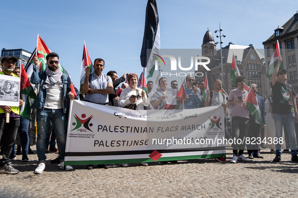 Protesters took to Amsterdam to remember the 74th anniversy of the Nakba and focused on the killing of journalist Shireen Abu Akleh, on May...