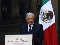 Mexico’s President Andres Manuel Lopez Obrador, speaks during Mexico's Teacher's Day ceremony at the headquarters of the Ministry of Public...