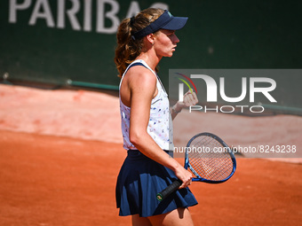 Jessika PONCHET of France celebrates his point during the Qualifying Day one of Roland-Garros 2022, French Open 2022, Grand Slam tennis tour...