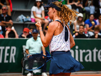 Jessika PONCHET of France celebrates his point during the Qualifying Day one of Roland-Garros 2022, French Open 2022, Grand Slam tennis tour...