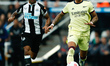 Ben White of Arsenal and Callum Wilson of Newcastle United in action during the Premier Le...