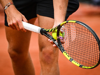 Illustration of a tennis racket with a ball during the Qualifying Day one of Roland-Garros 2022, French Open 2022, Grand Slam tennis tournam...