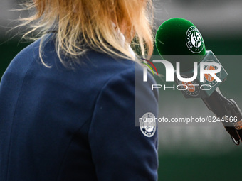 Microphone official of Roland Garros during the Qualifying Day one of Roland-Garros 2022, French Open 2022, Grand Slam tennis tournament on...