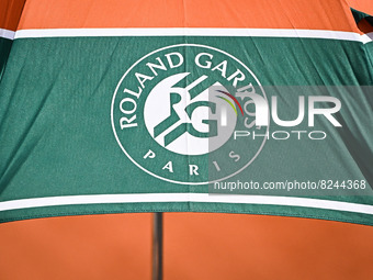 Illustration of official logo of Roland Garros during the Qualifying Day one of Roland-Garros 2022, French Open 2022, Grand Slam tennis tour...