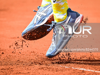 Detail of Mizuno shoes during the Qualifying Day one of Roland-Garros 2022, French Open 2022, Grand Slam tennis tournament on May 16, 2022 a...