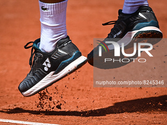 Detail of Yonex shoes during the Qualifying Day one of Roland-Garros 2022, French Open 2022, Grand Slam tennis tournament on May 16, 2022 at...