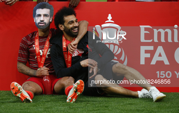 TWO Liverpool's Mohamed Salah during FA Cup Final between Chelsea and Liverpool at Wembley Stadium , London, UK 14th May , 2022
 