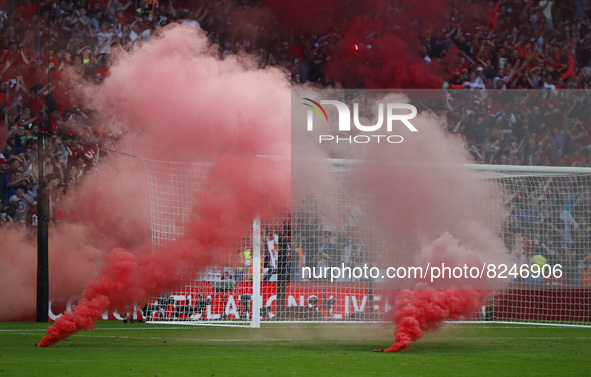 Flares from Liverpool Fans after FA Cup Final between Chelsea and Liverpool at Wembley Stadium , London, UK 14th May , 2022
 