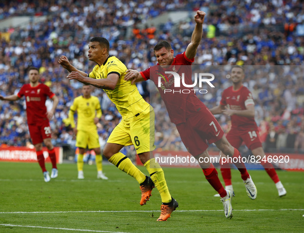 L-R Chelsea's Thiago Silva  and Liverpool's James Milner during FA Cup Final between Chelsea and Liverpool at Wembley Stadium , London, UK 1...