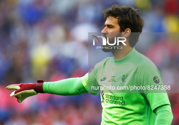 Liverpool's Alisson Becker during FA Cup Final between Chelsea and Liverpool at Wembley Stadium , London, UK 14th May , 2022
 