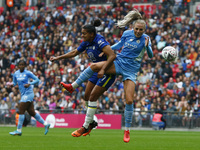 LONDON, ENGLAND - MAY 15:L-R Manchester City Fansand Alex Greenwood of Manchester City WFC during Women's FA Cup Final between Chelsea Women...
