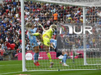 LONDON, ENGLAND - MAY 15:Chelsea Women Sam Kerr scores during Women's FA Cup Final between Chelsea Women and Manchester City Women  at Wembl...