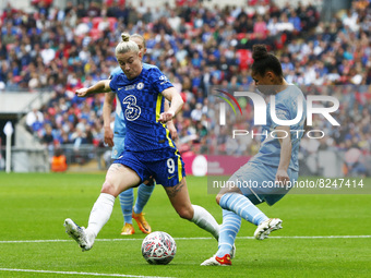 LONDON, ENGLAND - MAY 15:L-R Chelsea Women Bethany England and Demi Stokes of Manchester City WFC during Women's FA Cup Final between Chelse...