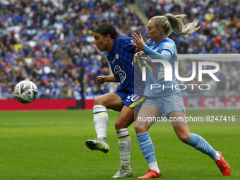 LONDON, ENGLAND - MAY 15:L-R Chelsea Women Sam Kerr and Alex Greenwood of Manchester City WFC during Women's FA Cup Final between Chelsea Wo...