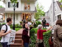 The home of Supreme Court Chief Justice John Roberts is guarded by federal marshals as pro-choice protesters walk by the house.  Demonstrato...