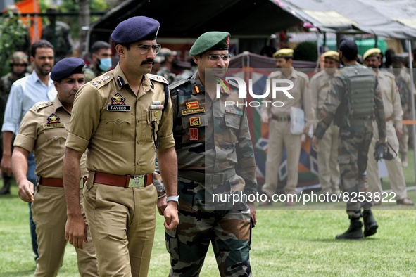 SSP Baramulla Rayees Mohammad Bhat walks for press conference. Jammu and Kashmir police arrested 4 Militants and 1 associate day after milit...