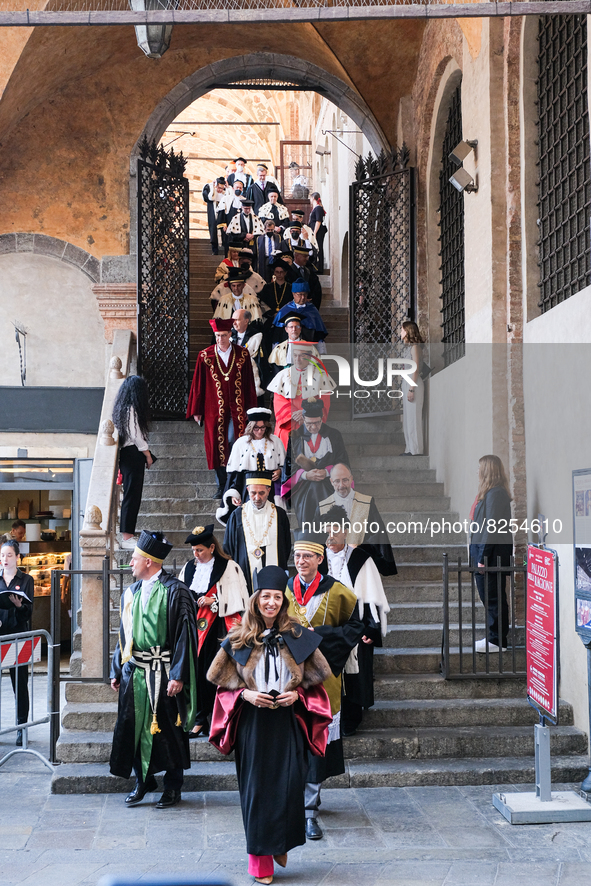 professors with historical clothes parade through the streets of the city of Padua during the ceremony for the 800th anniversary of the Univ...