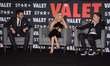 (L-R) Actress Samara Weaving, Eugenio Derbez, Armando Hernndez  speak during   The Valet f...