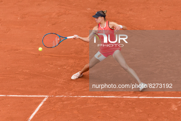 Magda Linette (POL) on day one of the Roland-Garros Open tennis tournament in Paris on May 22, 2022.  