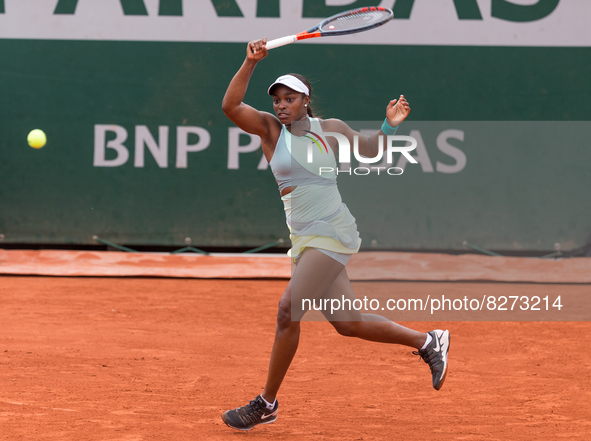Sloane Stephens (USA) on day one of the Roland-Garros Open tennis tournament in Paris on May 22, 2022.  