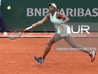 Sloane Stephens (USA) on day one of the Roland-Garros Open tennis tournament in Paris on May 22, 2022.  (