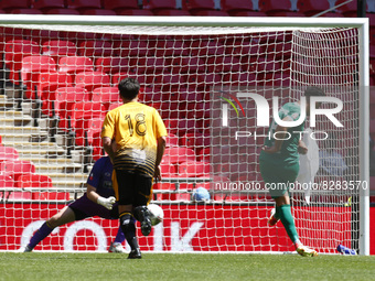 LONDON, ENGLAND - MAY 22:Ben Shepherd of Newport Pagnell Town scores during The Buildbase FA Vase Final Final 2021/2020 between Littlehampto...