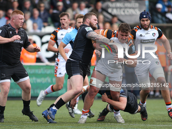 Newcastle Falcon's Adam Brocklebank  tackles Leicester Tiger's Jasper Wiese  during the Gallagher Premiership match between Newcastle Falcon...