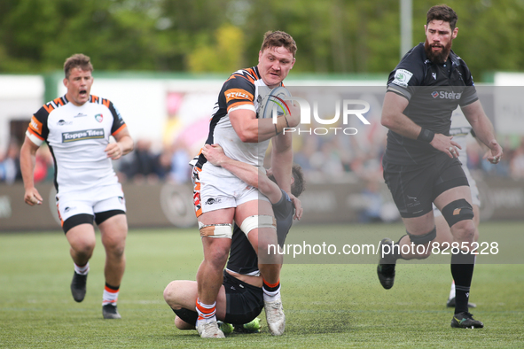 Leicester Tiger's Jasper Wiese is tackled by Newcastle Falcon's Joel Hodgson   during the Gallagher Premiership match between Newcastle Falc...