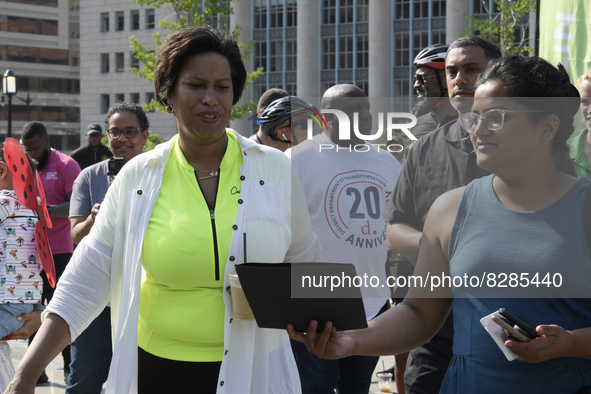 DC Mayor Muriel Bowser arrives to Bike to Work Day event, today on February 25, 2021 at HVC/Capitol Hill in Washington DC, USA. 