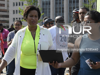 DC Mayor Muriel Bowser arrives to Bike to Work Day event, today on February 25, 2021 at HVC/Capitol Hill in Washington DC, USA. (