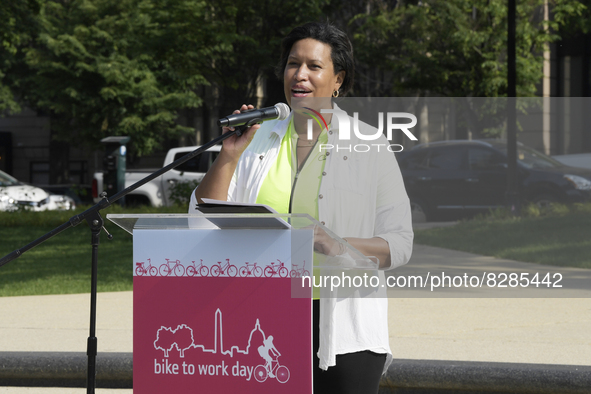 DC Mayor Muriel Bowser speaks about Highlight Completion of 100 Miles of Bike Lanes during Bike to Work Day event, today on February 25, 202...