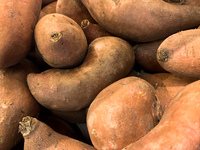 Sweet potatoes are seen in a supermarket in Krakow, Poland on May 24, 2022. (