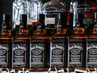 Jack Daniels whiskey bottles are seen in a bar in Krakow, Poland on May 25, 2022. (