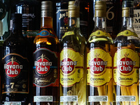 Havana Club rum bottles are seen in a bar in Krakow, Poland on May 25, 2022. (