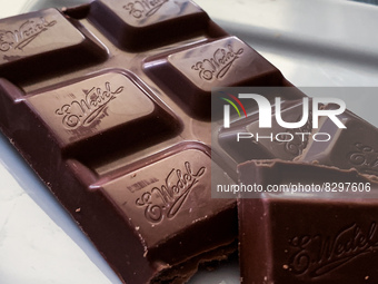 E. Wedel chocolate bar is seen on a plate in this illustration photo taken in Krakow, Poland on May 25, 2022. (
