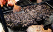 A blood sausage meal called Kaszanka is seen on a stand in Krakow, Poland on May 25, 2022....