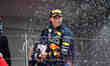 Sergio Perez of Red Bull Racing Honda celebrate after the race of Monaco Grand Prix in Mon...