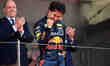 Sergio Perez of Red Bull Racing Honda celebrate after the race of Monaco Grand Prix in Mon...