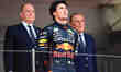 Sergio Perez of Red Bull Racing Honda celebrate after the race of Monaco Grand Prix in Mon...