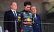 Sergio Perez of Red Bull Racing Honda celebrate after the race of Monaco Grand Prix in Mon...