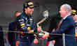 Sergio Perez of Red Bull Racing Honda celebrate after the race of Monaco Grand Prix in Mon...