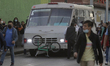 Public transport users on foot after concessioned transport workers in Mexico City blocked...