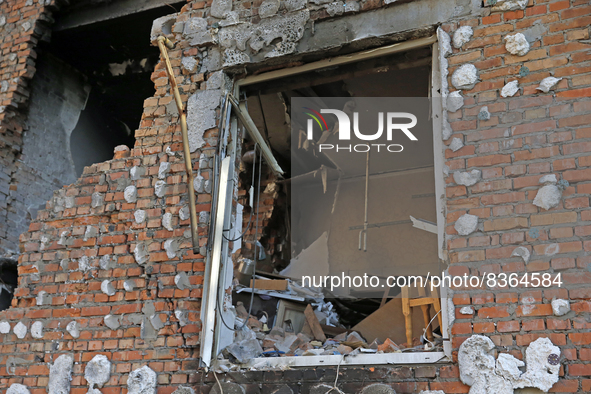 IRPIN, UKRAINE - JUNE 6, 2022 - An apartment block destroyed as a result of shelling by the Russian troops is pictured in Irpin, Kyiv Region...