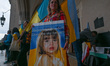 Members of the local Ukrainian diaspora, war refugges, peace activists, volunteers and loc...