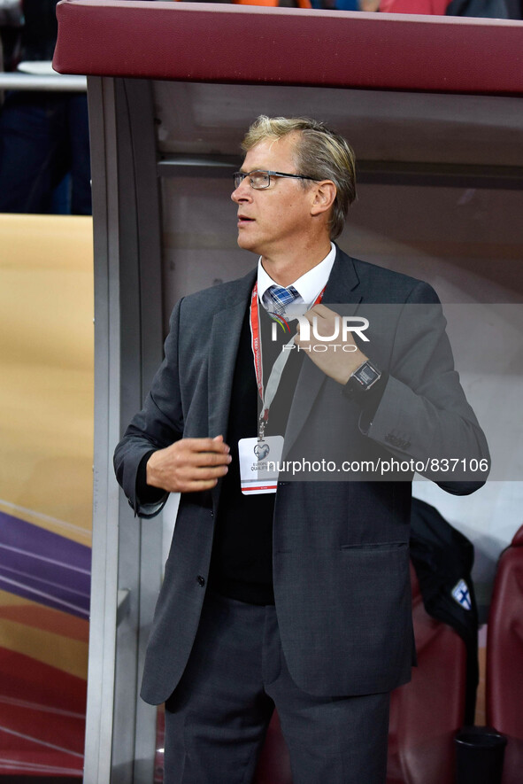 Markku Kanevra the main coach of Finland National Team  during the UEFA Euro 2016 Qualifying Round - Group F game between  Romania national...